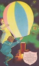 Patriotic Embossed July 4th Antique Postcard Girl Boy Balloon Firecracker Night picture
