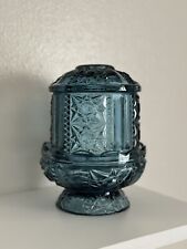 Vintage MCM Indiana Glass Stars & Bars Colonial Blue Fairy Lamp Light 6 1/2
