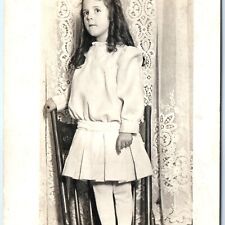 c1910s Cute Little Girl RPPC Standing On Chair Real Photo Postcard A94 picture