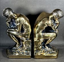 Vintage 1928 RODIN THE THINKER cast brass bookends 7” Stamp  SCC  7276 picture