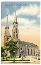 Fort Wayne Indiana IN, Catholic Cathedral c1940s Vintage Linen Postcard Unposted picture