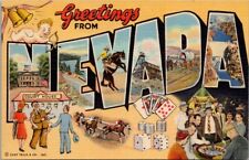 Nevada Las Vegas Large Letter Greetings Horse Cowboy ~ Vintage Linen postcard  picture