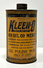 Vtg early Kleen-o advertising mop polish can 16oz can gas and oil collectible picture