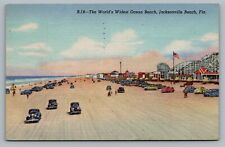 c1940 Jacksonville Beach FL Rollercoaster Ocean View Amusement Park Postcard D7 picture