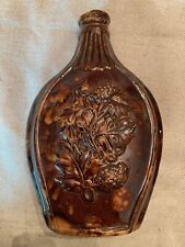 Great Rare Antique Bennington Glaze 2 Sided Flask, Flower & Berry Decoration 7