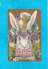 Vintage Postcard-Easter Greetings-Embossed Rabbit & Chick picture
