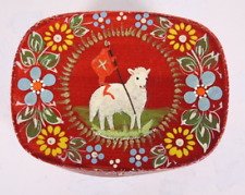 Hand Painted Polish Catholic Folk Art 4.25” Bentwood Box Paschal Lamb Cross Flag picture