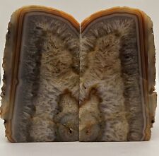 Vintage Polished Geode Agate Bookends 4.5x5.5' Home Decor Creme/orange Colored  picture