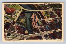 Flint MI-Michigan, Aerial Of Town Area, Antique, Vintage Souvenir Postcard picture