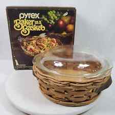 Vintage Pyrex Baker in a Basket 2 QT Casserole Dish w/ Lid Basket + Box #6840 picture