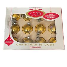 Lot Of 12 Vtg COBY Gold Glass Christmas Tree Ball Ornaments Decorations 1.5