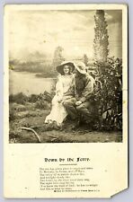 RPPC Greeting Card, Down by the Ferry Poem, Couple Sitting, Posted 1907 Bamforth picture