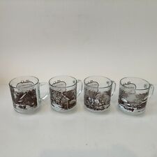 Vintage Set 4 Glass Coffee Mugs Currier & Ives Lithographic Prints After Supper picture