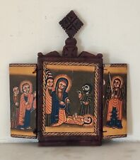 Vintage Small Ethiopian Wooden Icon with Cross Hand Painted Ethiopia African Art picture