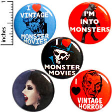 Monster Movies 5 Pack Buttons Backpack Pins Vintage Monster Movie Addict 1