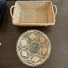 2 Baskets Handled & Round BoHo Decor Woven Geometric Design Wall Decor Fruit picture