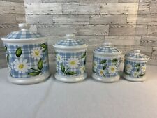 New Jay Import Company 4 Piece Canister Set Daisies & Blue Plaid Orig Shiper Box picture