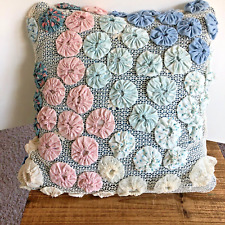 Vintage Yoyo 14x14 Handmade Crochet Pillow 1970s Granny Core Cottage Farmhouse picture