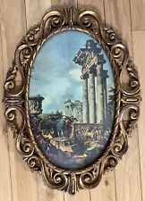 19th Cent. Style Gilt Oval Frame Louis XV Fixed Curved Convex Glass Columns picture