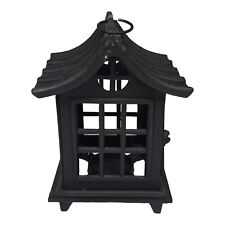 Vtg Cast Iron Japanese Pagoda Lantern Hanging Candle Holder Asian Garden Lights picture