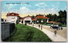 Lincoln Nebraska~Entrance To Wyuka Cemetery W/ Automobile~PM 1920~Vtg Postcard picture
