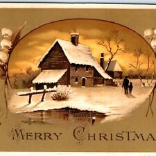 c1910s Beautiful Germany Colorful Lithograph Merry Christmas Postcard House A68 picture