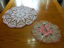 L-23 2 PINK AND WHITE CROCHETED DOILIES picture