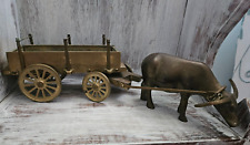 Vintage - Unique- Brass Ox and Wagon/ Carriage  picture