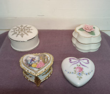 Trinket Boxes - Porcelain - Lot of 4 - Vintage - Hearts - Floral - Snowflake picture