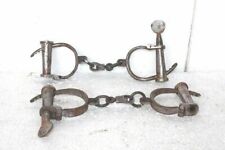 Set Of 2) Handcuff Old Vintage Slightly Rusty Antique Rare Decorative picture