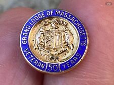 Vintage Grand Lodge of Massachusetts 50 Year Veteran Pin Screw Back 1/10th 10k picture