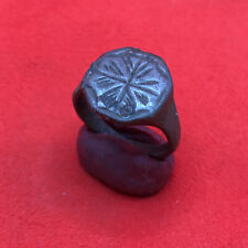 Ancient Bronze Ring Viking with Runes Original Patina Artifact Antique Size 9 US picture