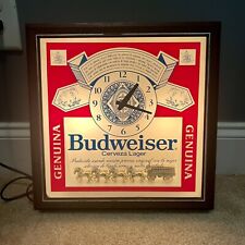 RARE Vintage Budweiser Cerveza Lager Beer Light Up Clock Sign Clydesdales WORKS picture