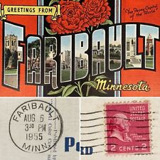 Postcard MN Large Letter Greetings from Faribault Minnesota EC Kropp Linen 1955 picture