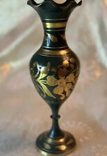 Etched Brass Beautiful Forest Green Vase 12 Inches Minor Scratches Not Noticable picture