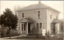 RPPC Old Woman in Yard with Her Trellis Lovely Home c1910 Photo Postcard W9 picture