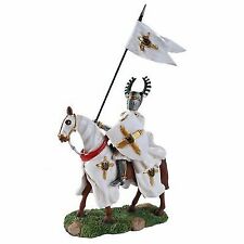 Crusader Champion Bull Horned Knight Flag Bearer On Cavalry Horse Figurine Decor picture