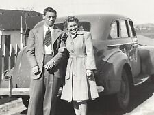 IB Photograph Cute Couple Handsome Man Pretty Woman Pose Old Car 1940's picture