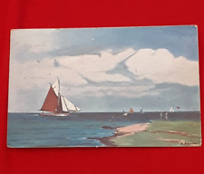 antique 1910 Post Marked German Post Card PAINTED SCENE Sailboats on the Horizon picture