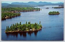 Pine Island Raquette Lake NY Adirondacks Aerial View 1962 Vtg Postcard A11 picture