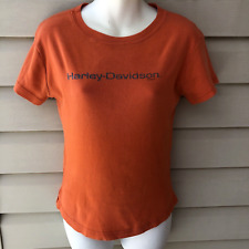 Vintage 2001 Harley Davidson Womens M Orange T Shirt Galesburg IL Dealership Top picture