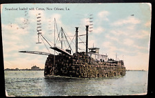 Vintage Postcard 1910 Steamboat loaded with cotton, New Orleans, Louisiana (LA) picture