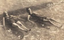 Couple Floating Great Salt Lake Saltair Beach Souvenir July 1932 RPPC Postcard picture