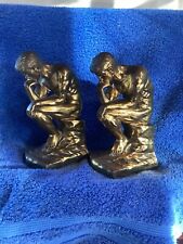 Vintage 7 Inch Brass Finished Metal “The Thinker “ Statue’s Art Deco Bookends picture