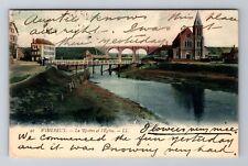Wimereux-France, La Riviere et l'Eglise, Antique Vintage Souvenir Postcard picture