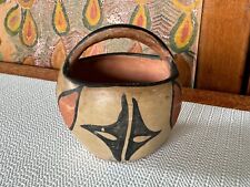 Antique Native American Pueblo Handmade Hand Painted Handled Pottery Bowl picture