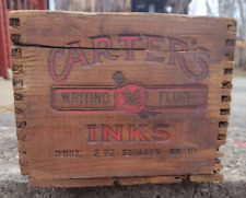 Vintage Carter's Inks Wood Box Crate Original Store Farm Industrial Rustic Prim picture