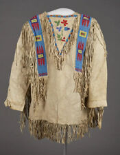Old Style Beaded Hand Colored Buckskin Suede Hide Powwow Regalia Shirt NS80 picture