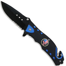PacSol USA Punisher Skull Stainless Spring Assisted Knife Red White Blue Black picture
