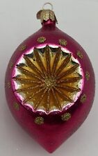 OWC Old World Christmas Glass Ornament Indent Teardrop Pink and Gold picture